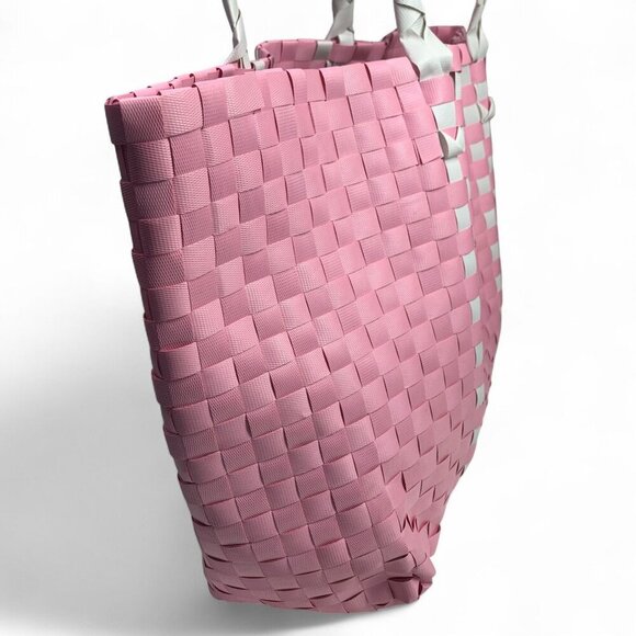 Kate Spade Lightweight Woven Nylon Tote Bag Pink & White With Double Handles - Picture 2 of 6